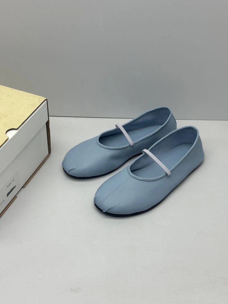 Brown Leather Mary Jane Flat Shoes - 27
