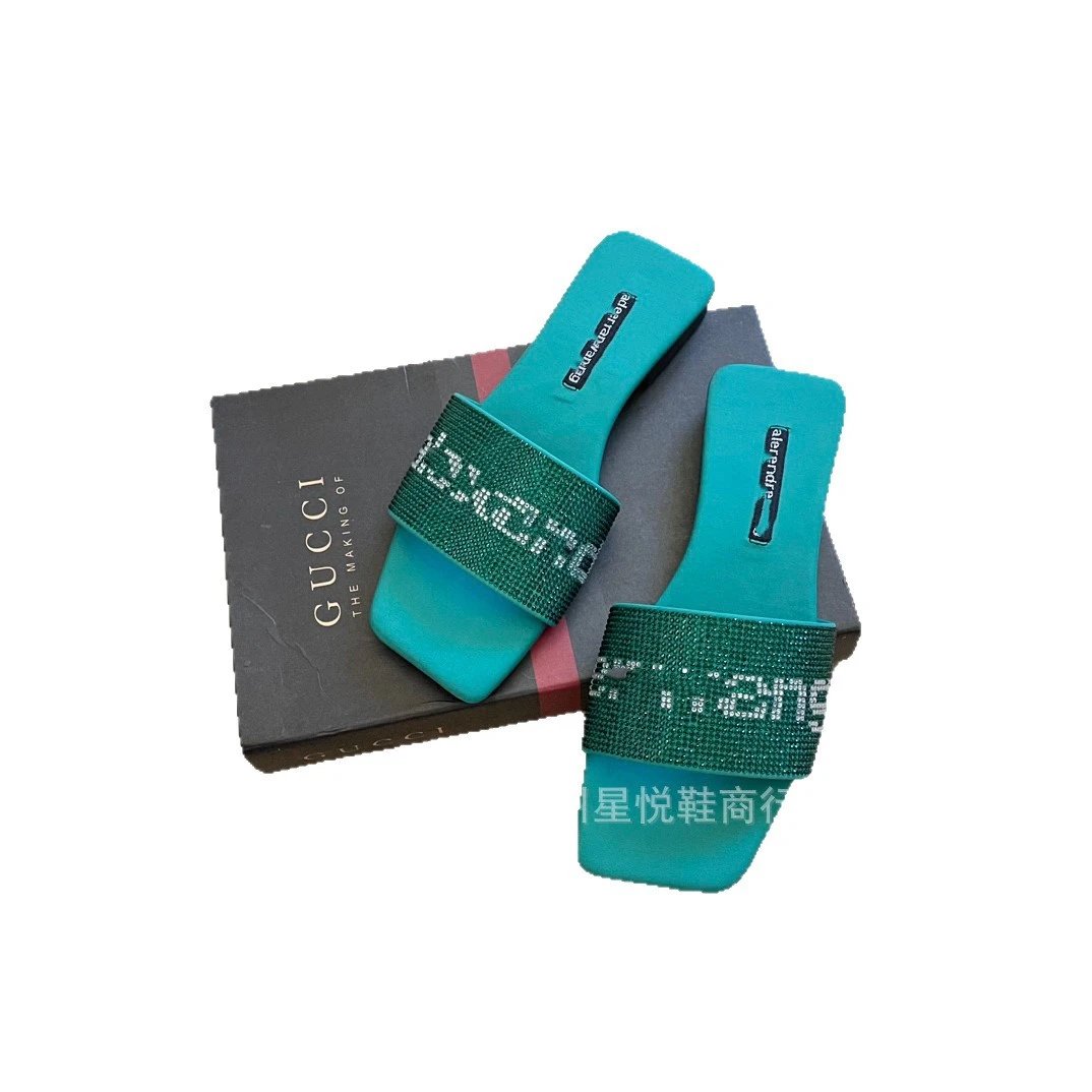 Alexander Wang Slippers Rhinestone Logo Square-Toe Slide image 5