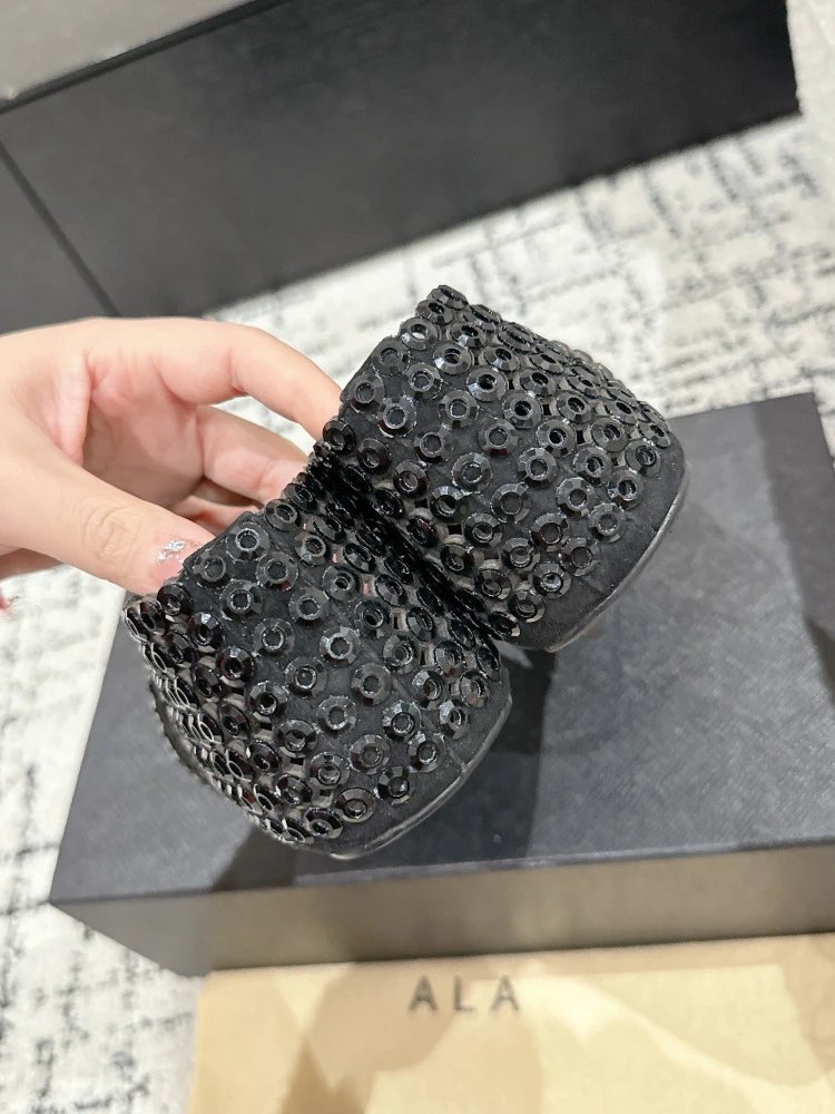 ALA Mary Jane Loafers Black Sequin Embellished Shoes - 9