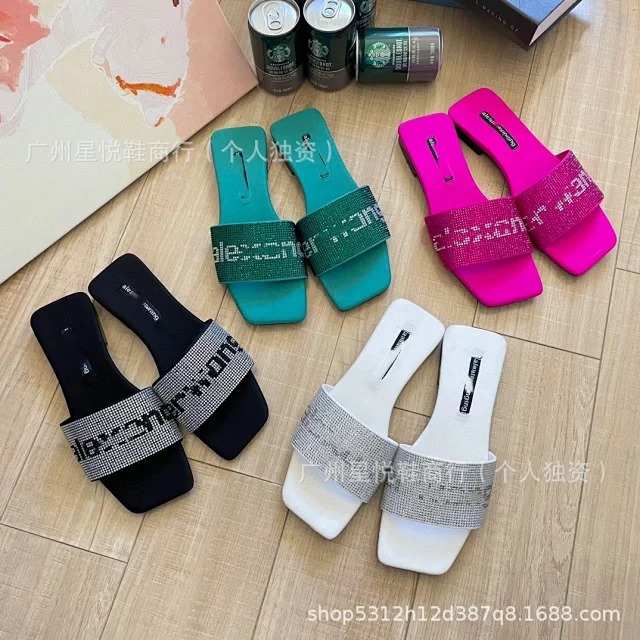 Alexander Wang Slippers Rhinestone Logo Square-Toe Slide product detail image 5