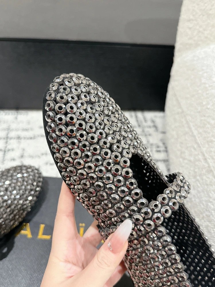 ALA Mary Jane Loafers Black Sequin Embellished Shoes - 21