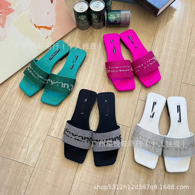 Alexander Wang Slippers Rhinestone Logo Square-Toe Slide product detail image 6