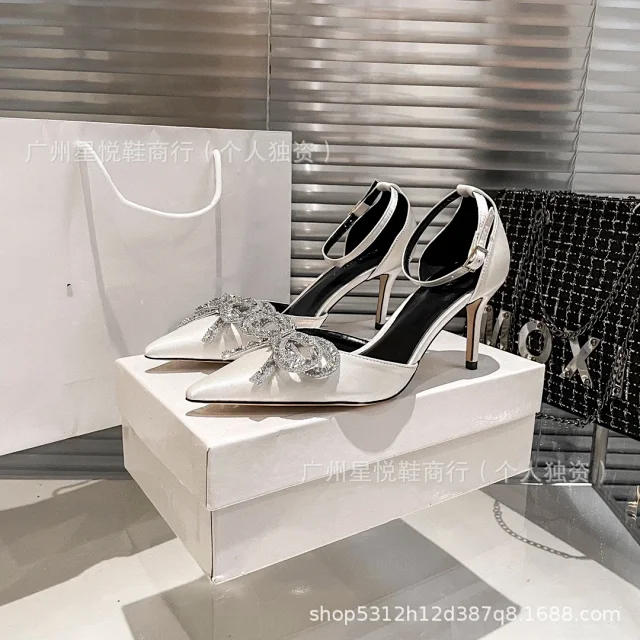 Unbranded High Heels Pointed-Toe Ankle-Strap Pumps with Rhinestone Bow product detail image 6