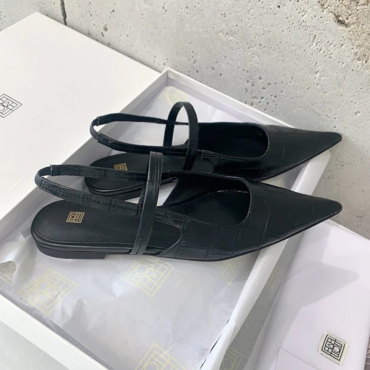 Saint Tears Croc-Embossed Mary Jane Flats Black Leather Shoes - 6
