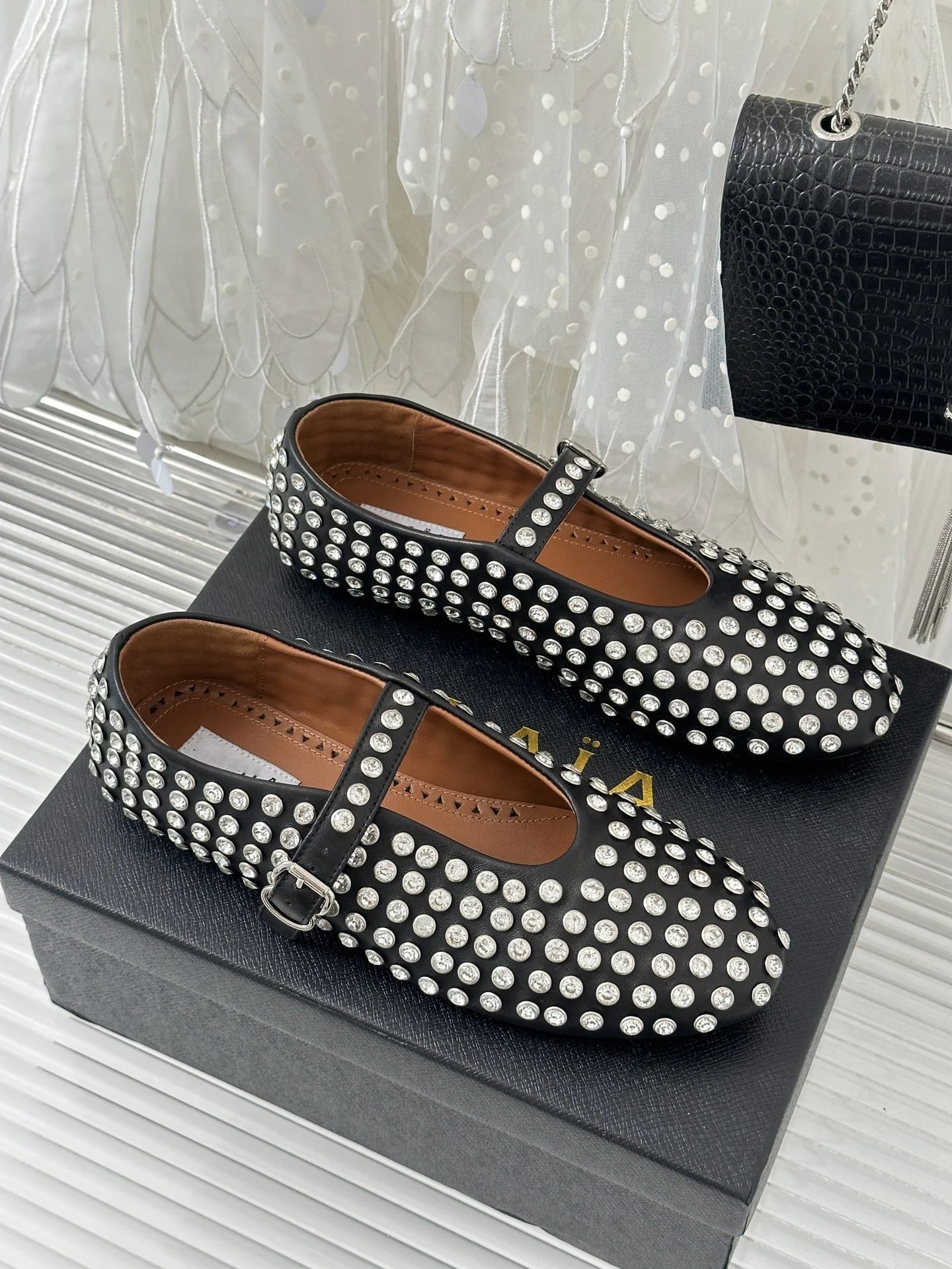 Maison Margiela Tabi Mary Jane Studded Black Leather Shoes - 21