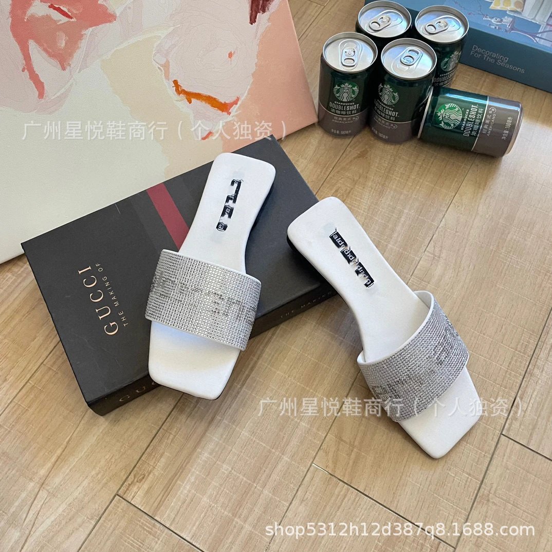Gucci Slide Sandals with Crystal-Embellished Strap White Slippers - 17