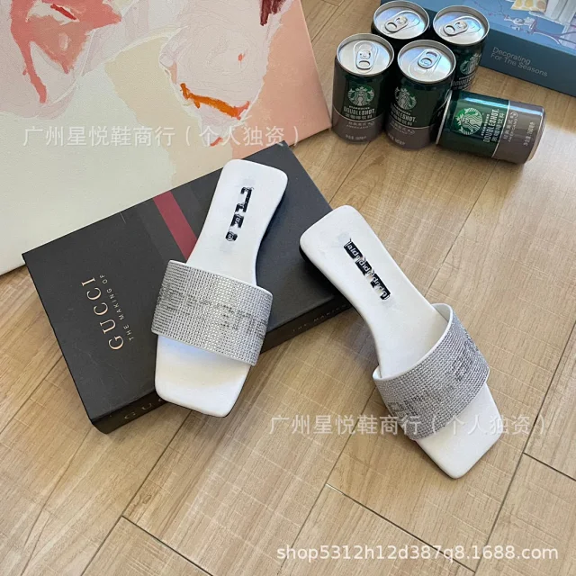 Alexander Wang Slippers Rhinestone Logo Square-Toe Slide product detail image 16