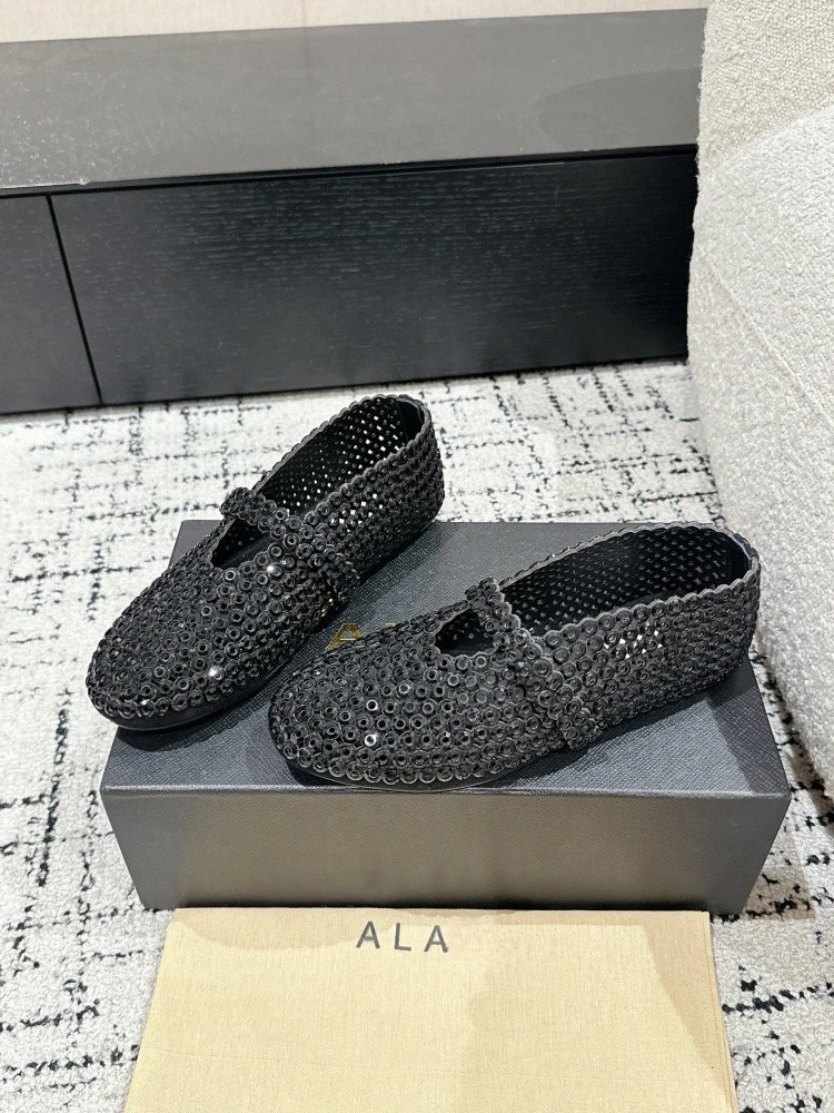 ALA Mary Jane Loafers Black Sequin Embellished Shoes - 6