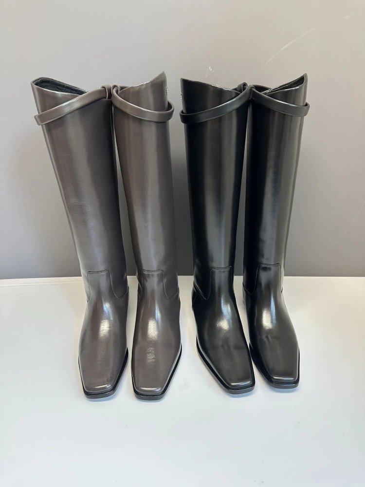 Loewe Anagram Logo Knee-High Boots Black Leather Boots - 23