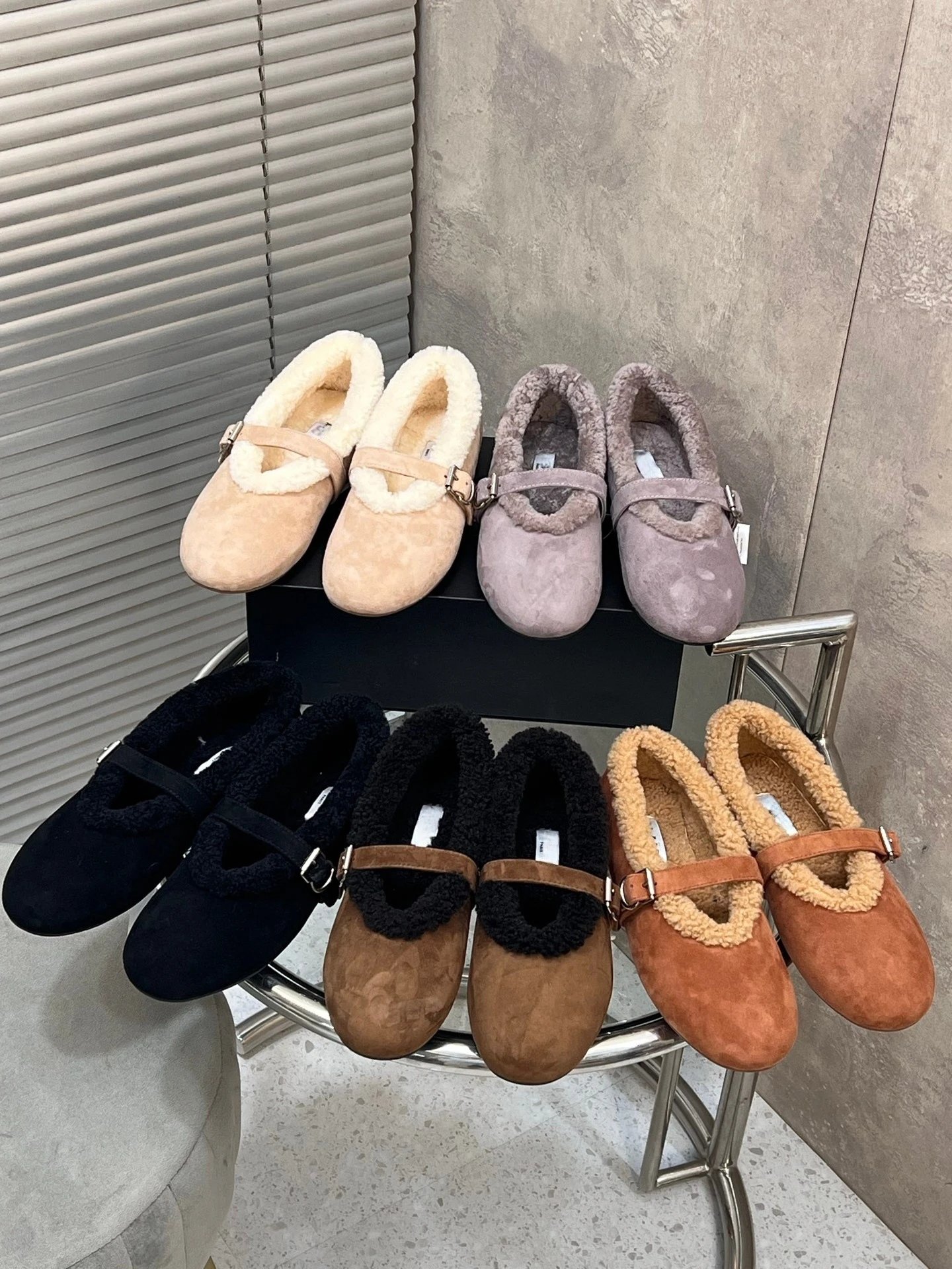 UGG Shearling-Trimmed Suede Mary Jane Loafers Beige - 29