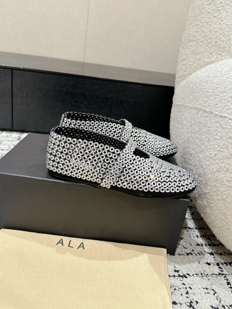 ALA Mary Jane Loafers Black Sequin Embellished Shoes - 12