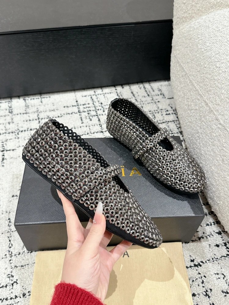 ALA Mary Jane Loafers Black Sequin Embellished Shoes - 20