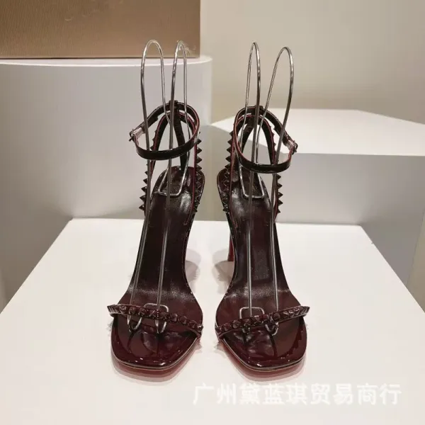 Christian Louboutin Pigalle Follies Studded Patent Leather Red Sole Stilettos - 6