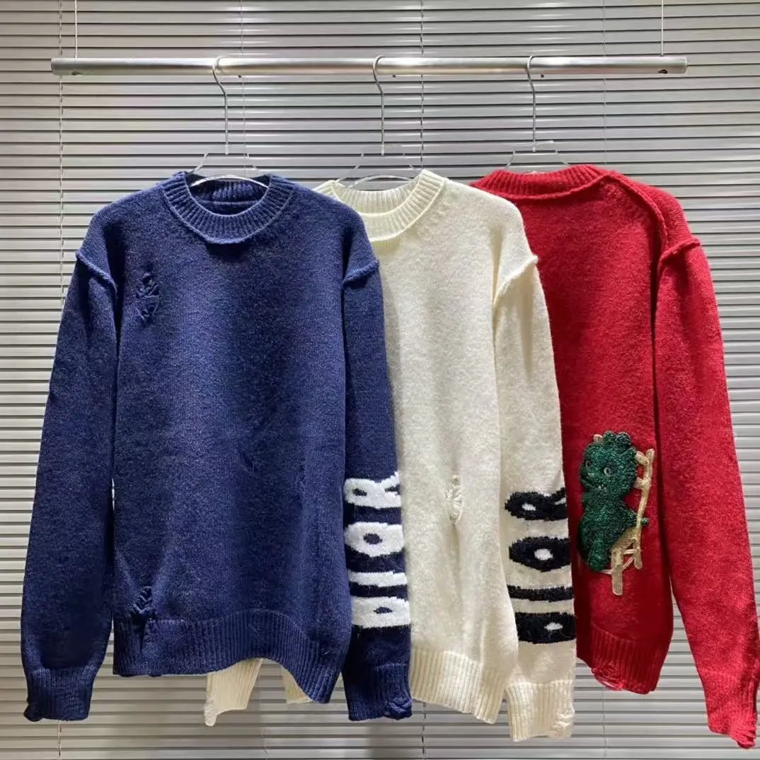 Off-White Architectural Pattern Knit Sweater Navy and Cream - 4