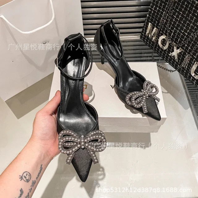 Unbranded High Heels Pointed-Toe Ankle-Strap Pumps with Rhinestone Bow product detail image 14