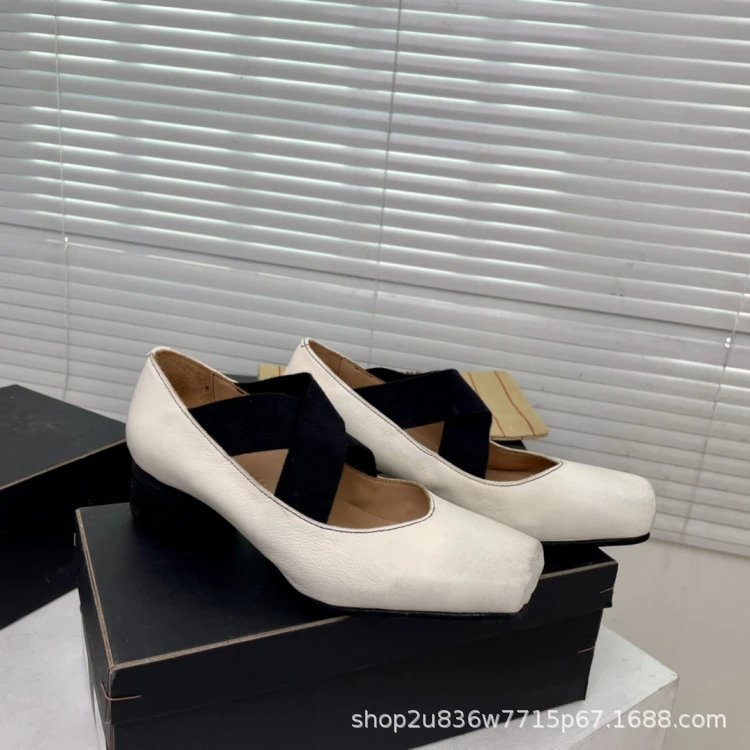 UMA WANG Square-Toe Mary Jane Heels Beige Leather Shoes - 19
