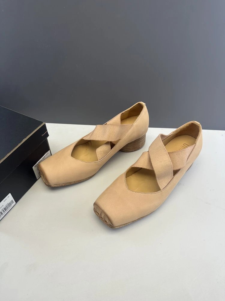 UMA WANG Square-Toe Mary Jane Heels Beige Leather Shoes - 4