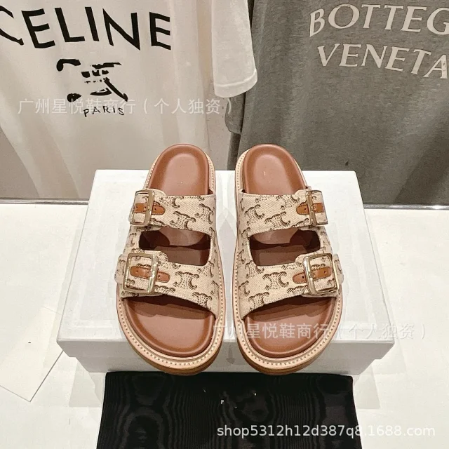 CELINE Sandals Two-Buckle Triomphe Canvas Slide product detail image 4