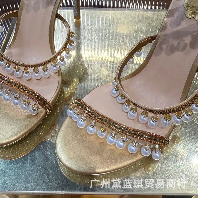 Versace Medusa Sandals White Pearl & Crystal Embellished Heels - 10