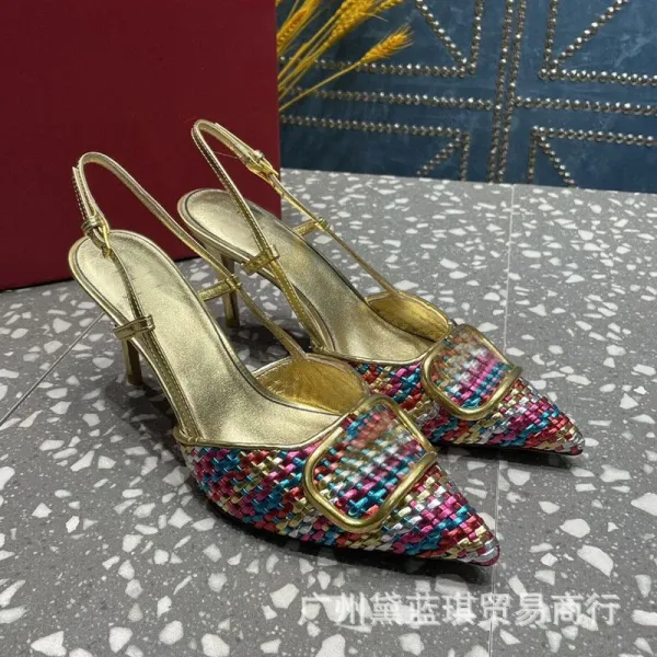Bottega Veneta Intrecciato Woven Pointed-Toe Slingback Heels Multicolor - 1