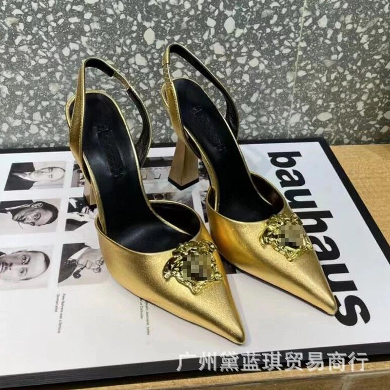 Versace Medusa Slingback Heels Gold Metallic Stilettos - 10