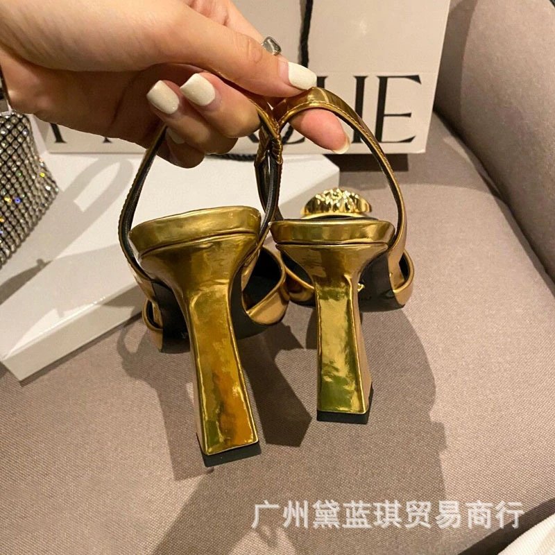 Versace Medusa Slingback Heels Gold Metallic Stilettos - 6