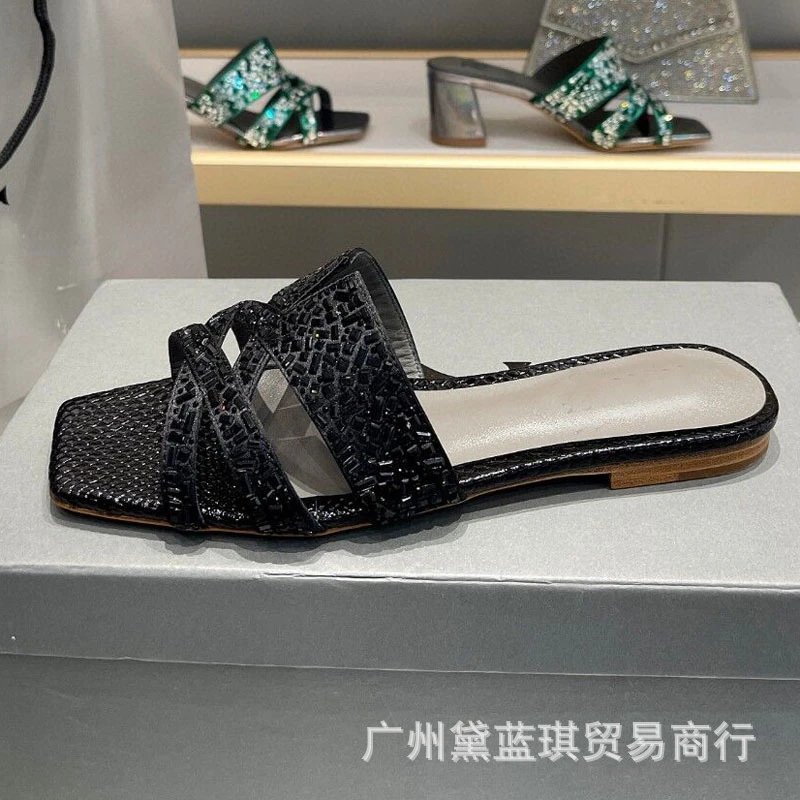 Red Crystal-Embellished Croc-Print Slide Sandals - 2