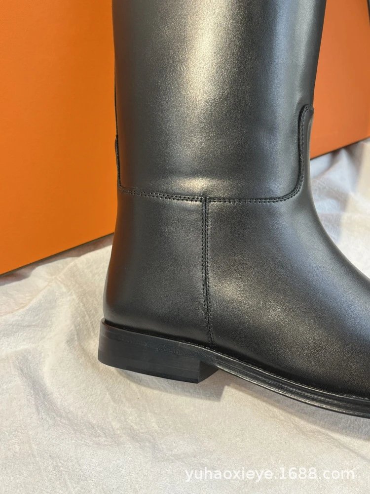 Hermès Chelsea Boots Black Leather Knee-Boots - 8