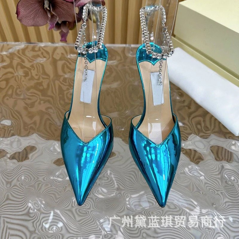 Purple Patent Leather Stiletto Heels with Crystal-Embellished Clear Strap Heels - 2