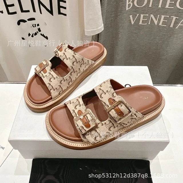 CELINE Sandals Two-Buckle Triomphe Canvas Slide product detail image 7