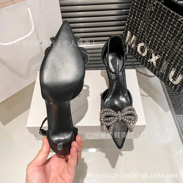 Unbranded High Heels Pointed-Toe Ankle-Strap Pumps with Rhinestone Bow product detail image 12
