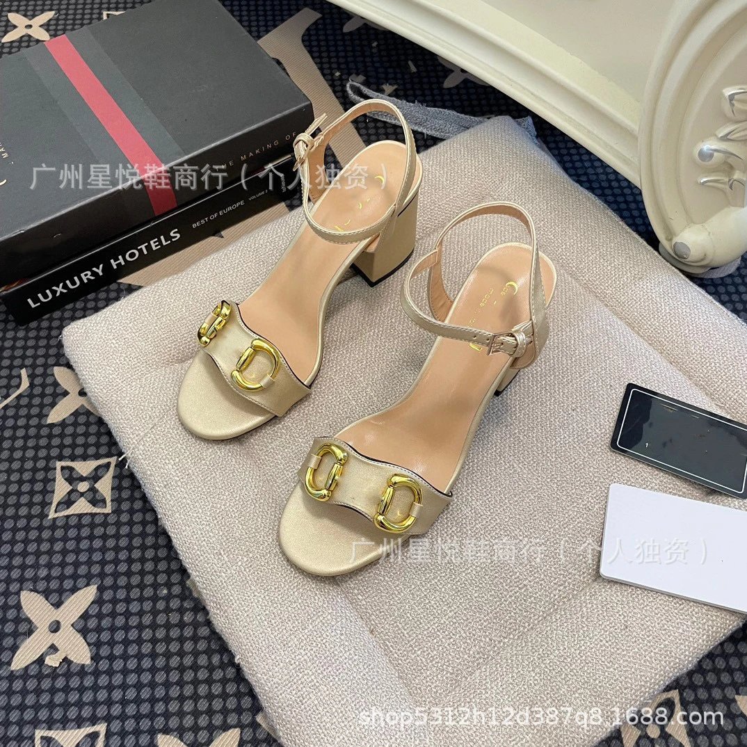 Gucci Horsebit Sandals Black Gold Block Heels - 26