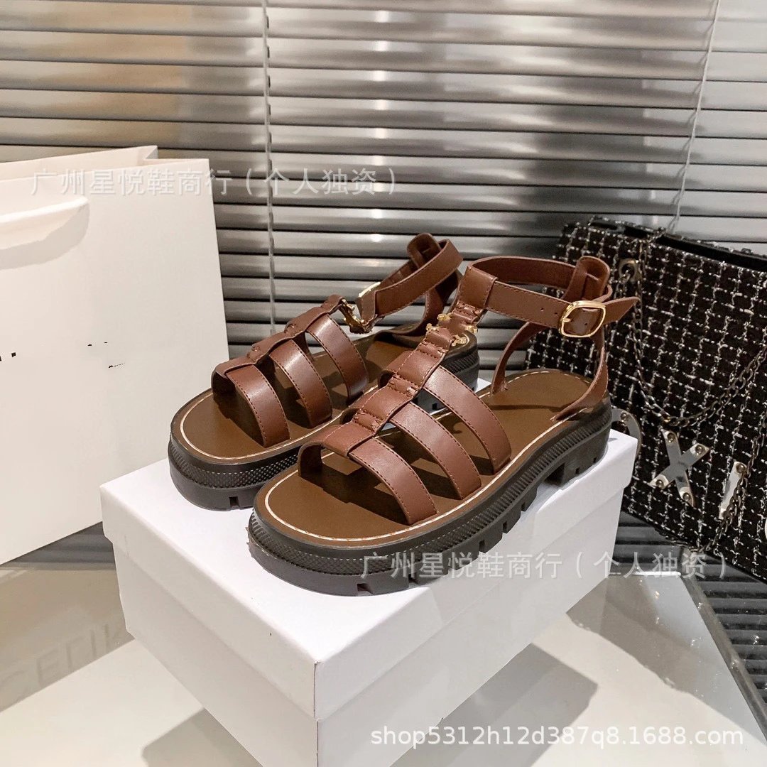 MOXIU Gladiator-Style Brown Leather Sandals - 7