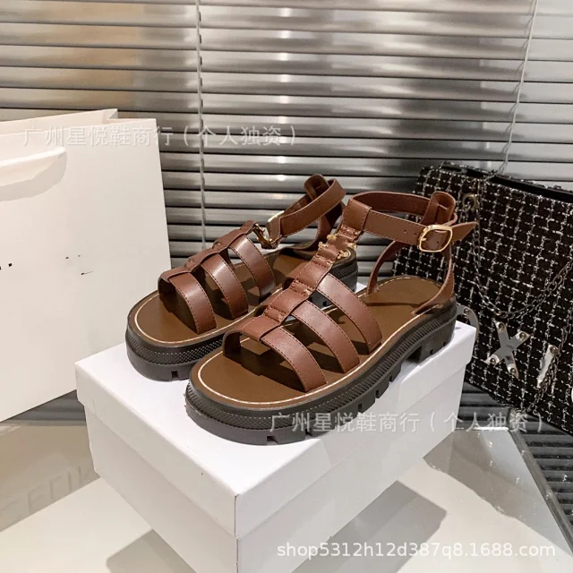 Unbranded Sandals Caged ankle-strap lug-sole with gold-tone hardware product detail image 6