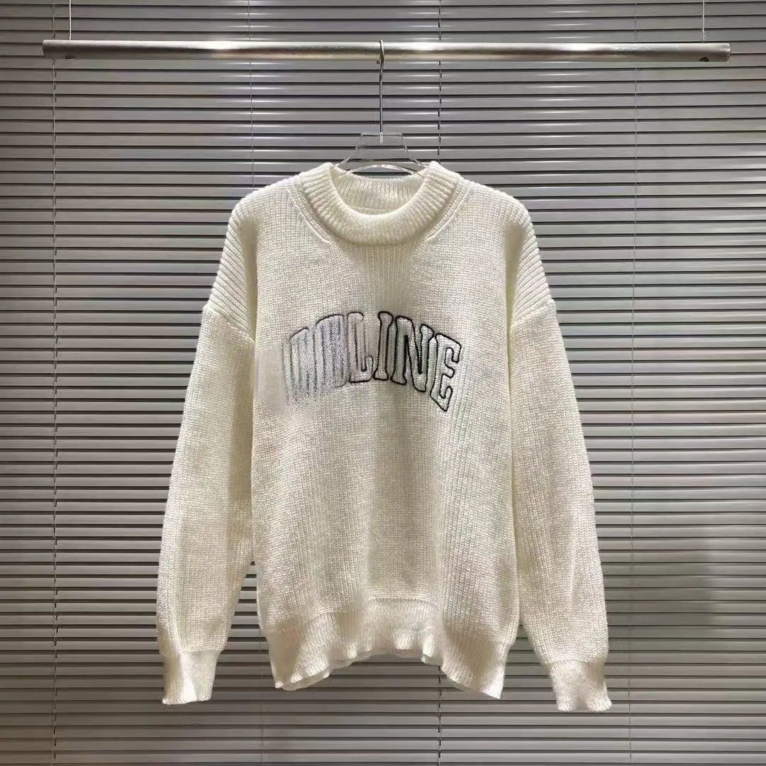 Celine Logo Embroidered Ribbed Knit Sweater Pink - 11