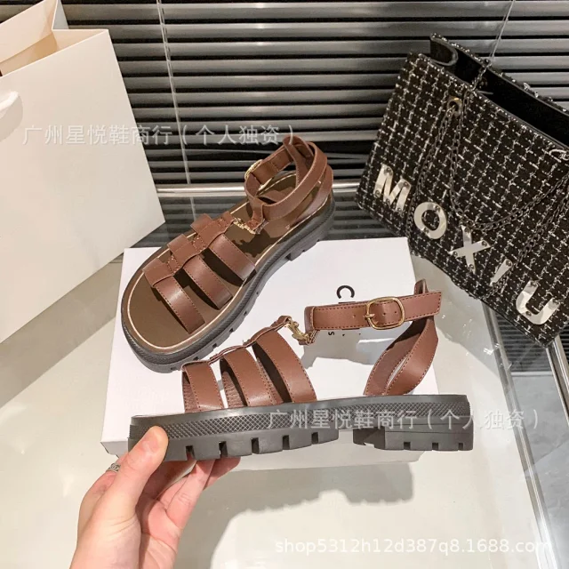 Unbranded Sandals Caged ankle-strap lug-sole with gold-tone hardware product detail image 8
