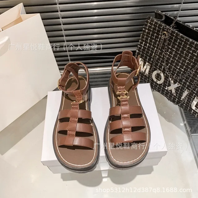 Unbranded Sandals Caged ankle-strap lug-sole with gold-tone hardware product detail image 10