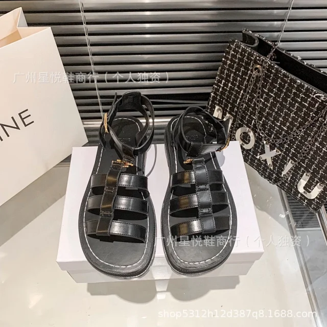 Unbranded Sandals Caged ankle-strap lug-sole with gold-tone hardware product detail image 18