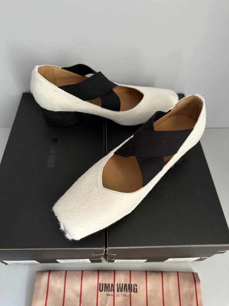 Uma Wang Square-Toe Mary Jane Block Heels Black Shoes - 33