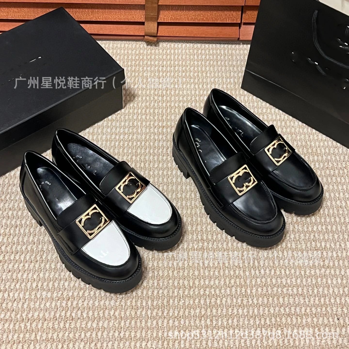 Chanel-inspired Chunky Loafer with Gold CC Buckle Black Loafers - 18