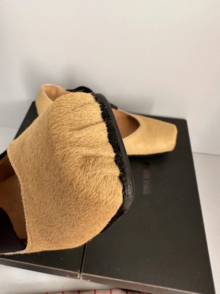 Uma Wang Square-Toe Mary Jane Block Heels Black Shoes - 41