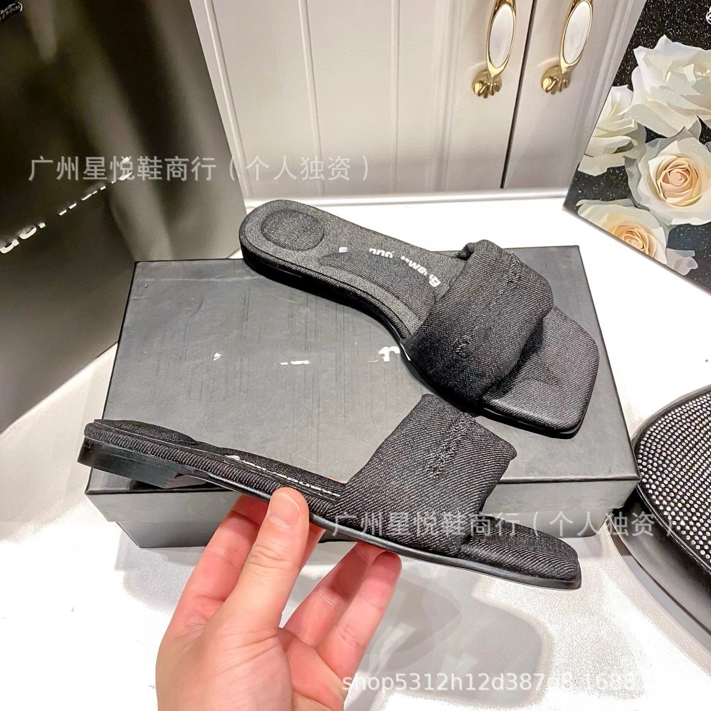 Alexander McQueen Denim Slide Sandals Blue - 9
