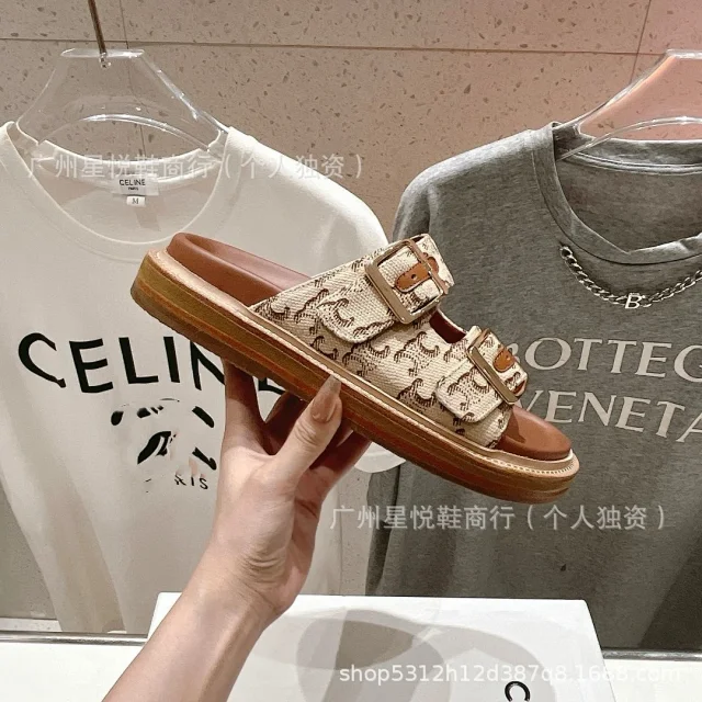 CELINE Sandals Two-Buckle Triomphe Canvas Slide product detail image 6