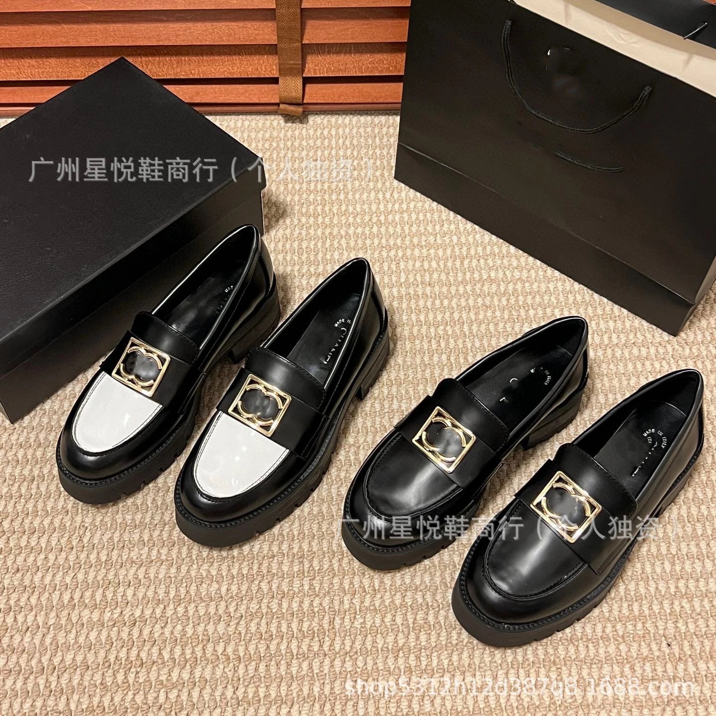 Chanel-inspired Chunky Loafer with Gold CC Buckle Black Loafers - 20