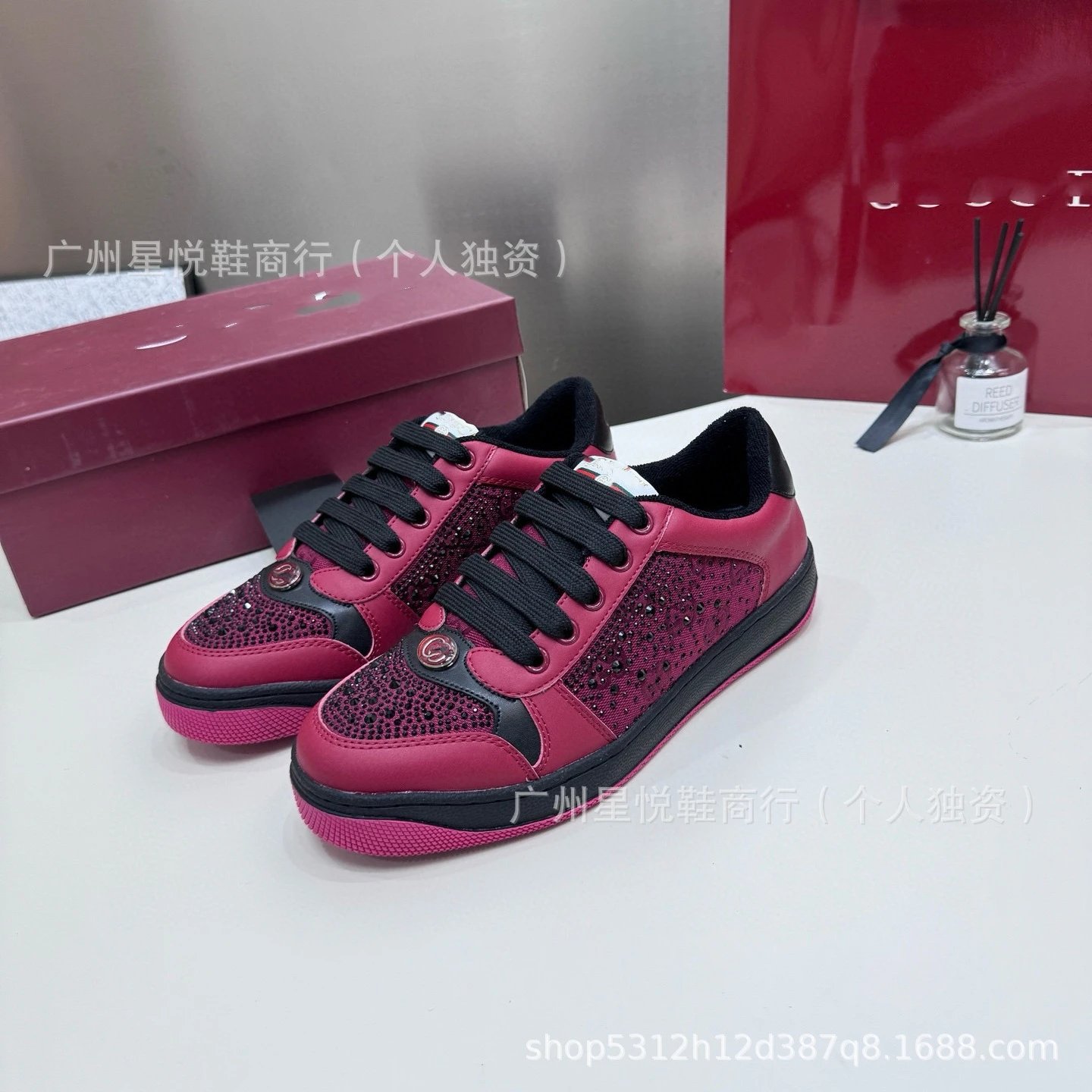 Gucci Ace Embellished Mesh Sneakers Pink and Black - 14