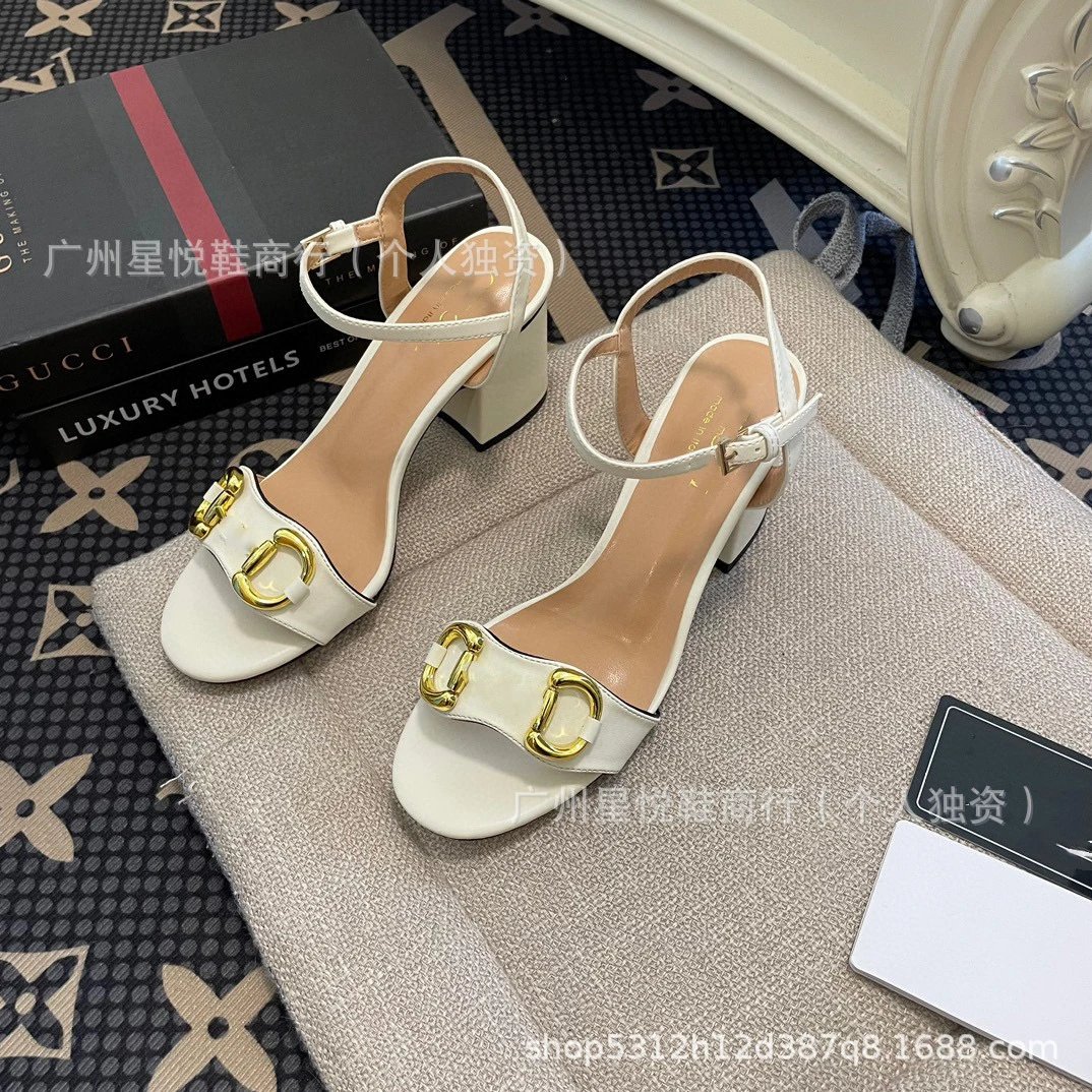 Gucci Horsebit Sandals Black Gold Block Heels - 5