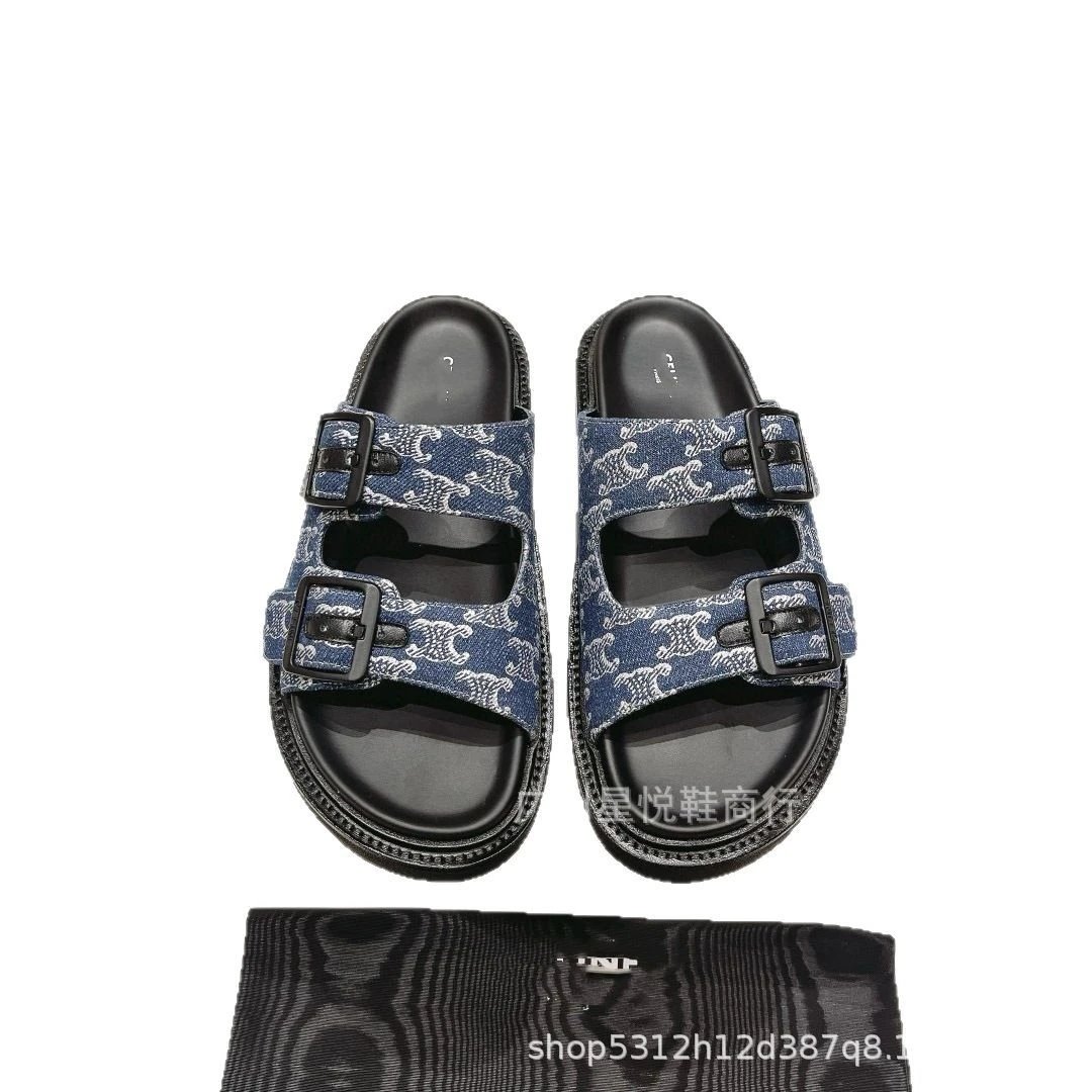 CELINE Sandals Two-Buckle Triomphe Canvas Slide image 5