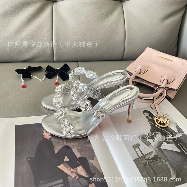 Unbranded Sandals Crystal-Embellished Clear Strap Heeled Mules product detail image 8