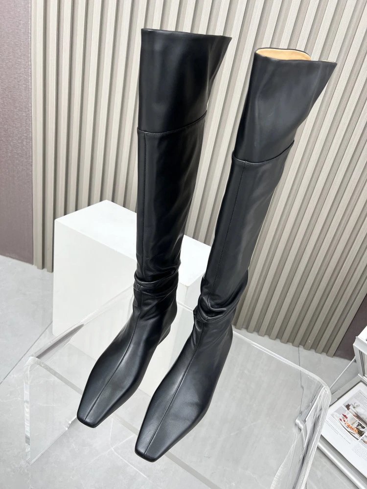 Loewe Square-Toe Knee-High Boots Tan Leather Boots - 10