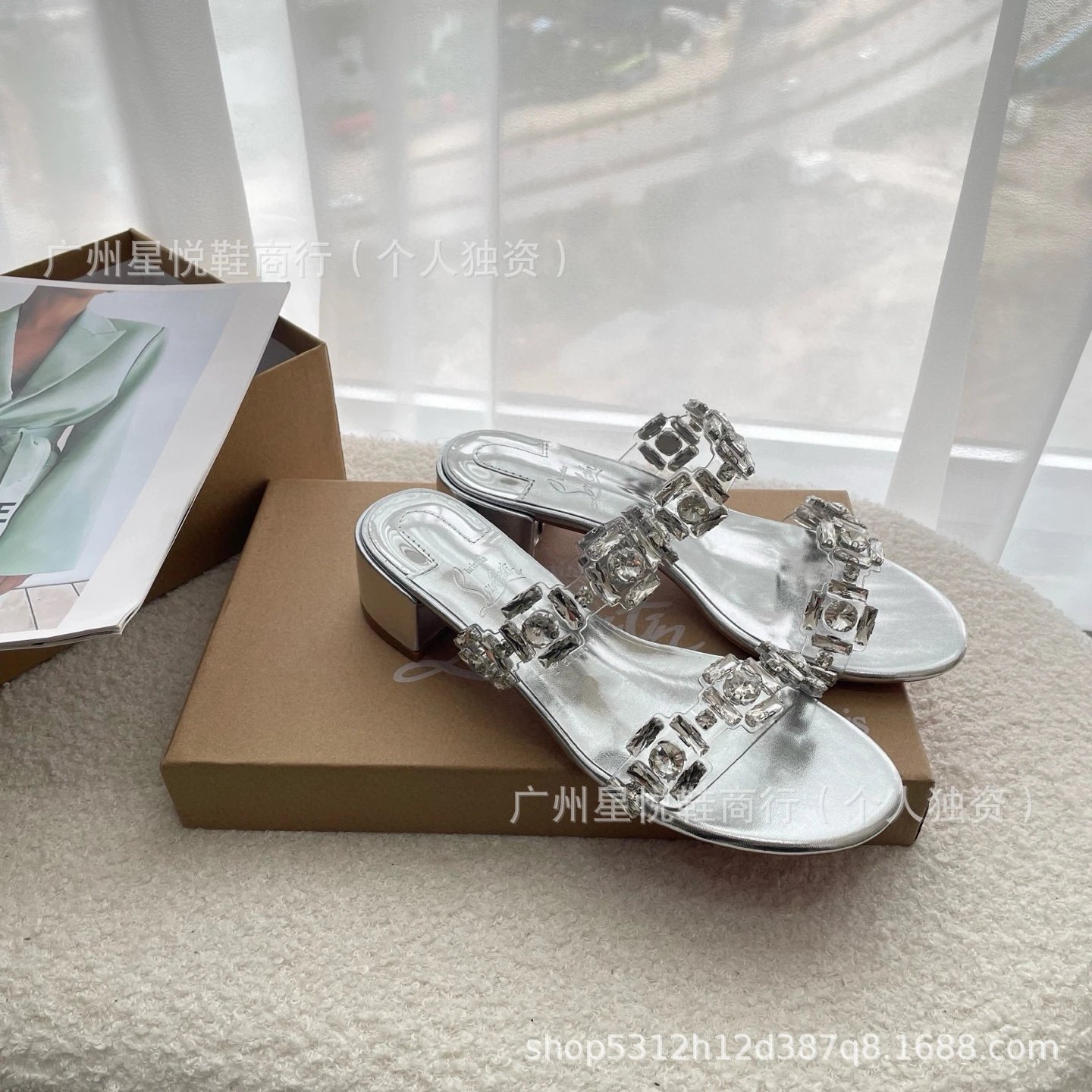 Christian Louboutin Crystal-Embellished Silver Plexi Mule Heels - 3